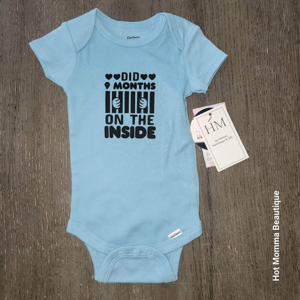 Blue Infant Did 9 Months On The Inside Graphic Onsie 3-6M
